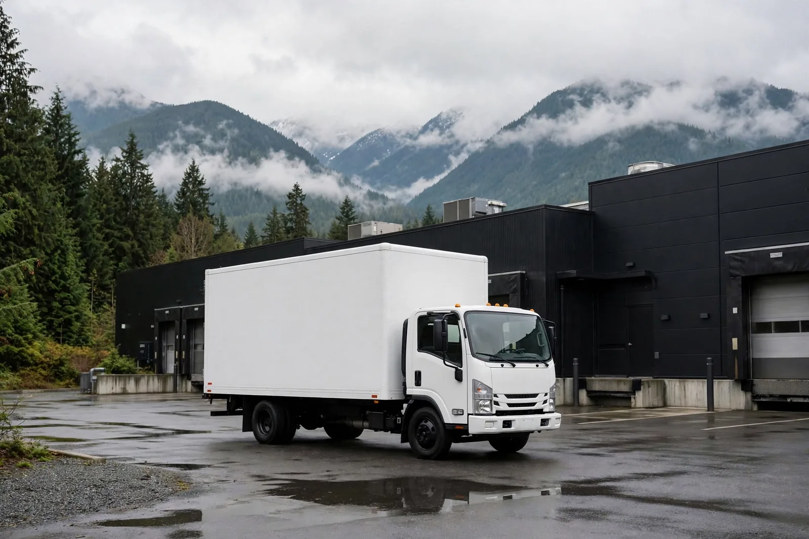 White box truck fitted with an Evermount-style cargo body