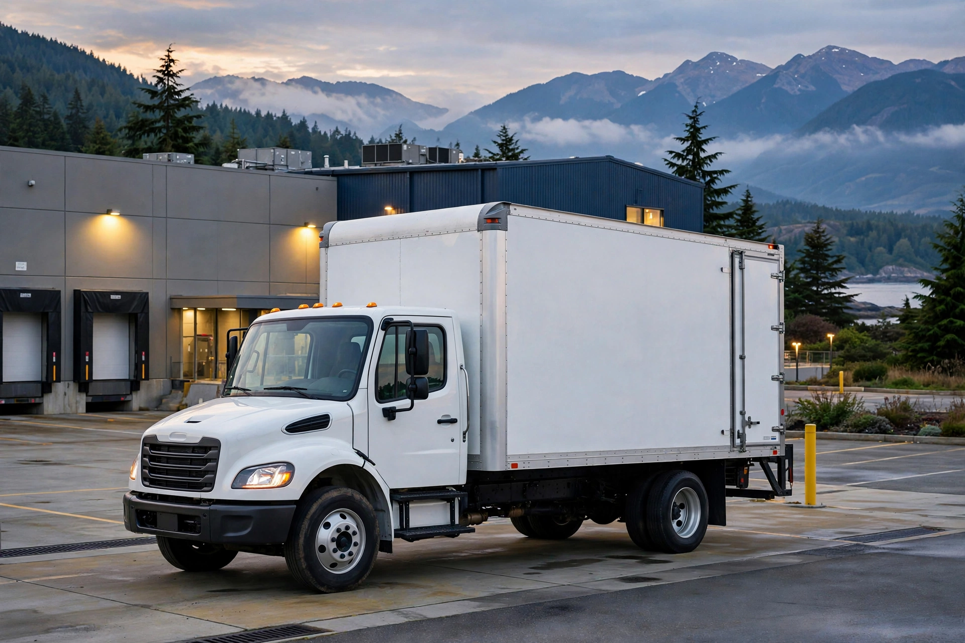 White box truck fitted with an Evermount-style cargo body